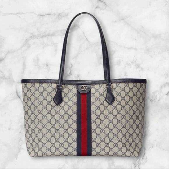 GUCCI Ophidia Large Beige And Blue GG Canvas Tote Bag - Picture 1 of 8